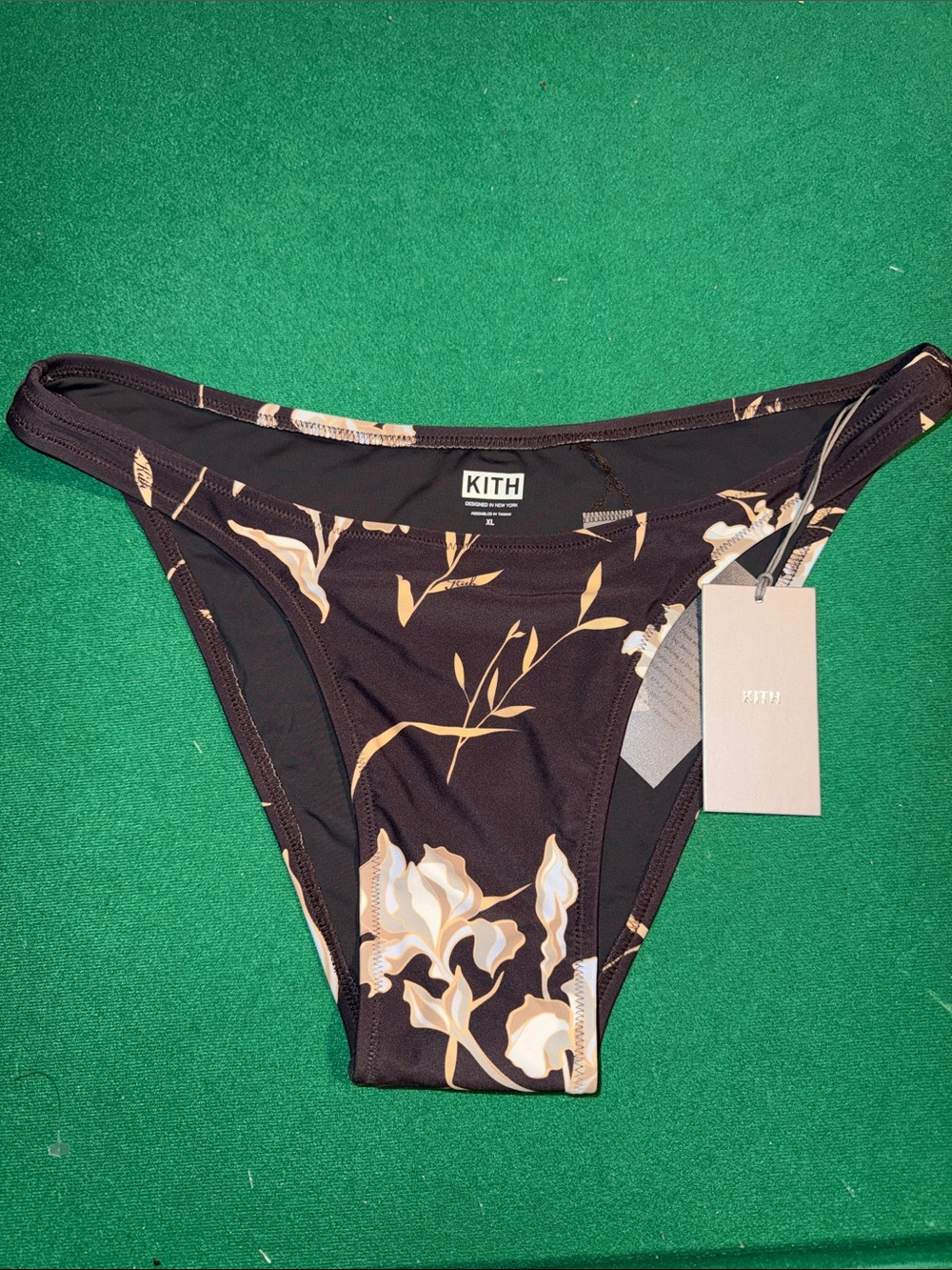 Kith Chocolate Bikini Bottoms with Beige Floral Print